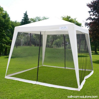 Quictent Outdoor Canopy Gazebo Party Wedding tent Screen House Sun Shade Shelter with Fully Enclosed Mesh Side Wall (10'x10'/7.9'x7.9', Beige)